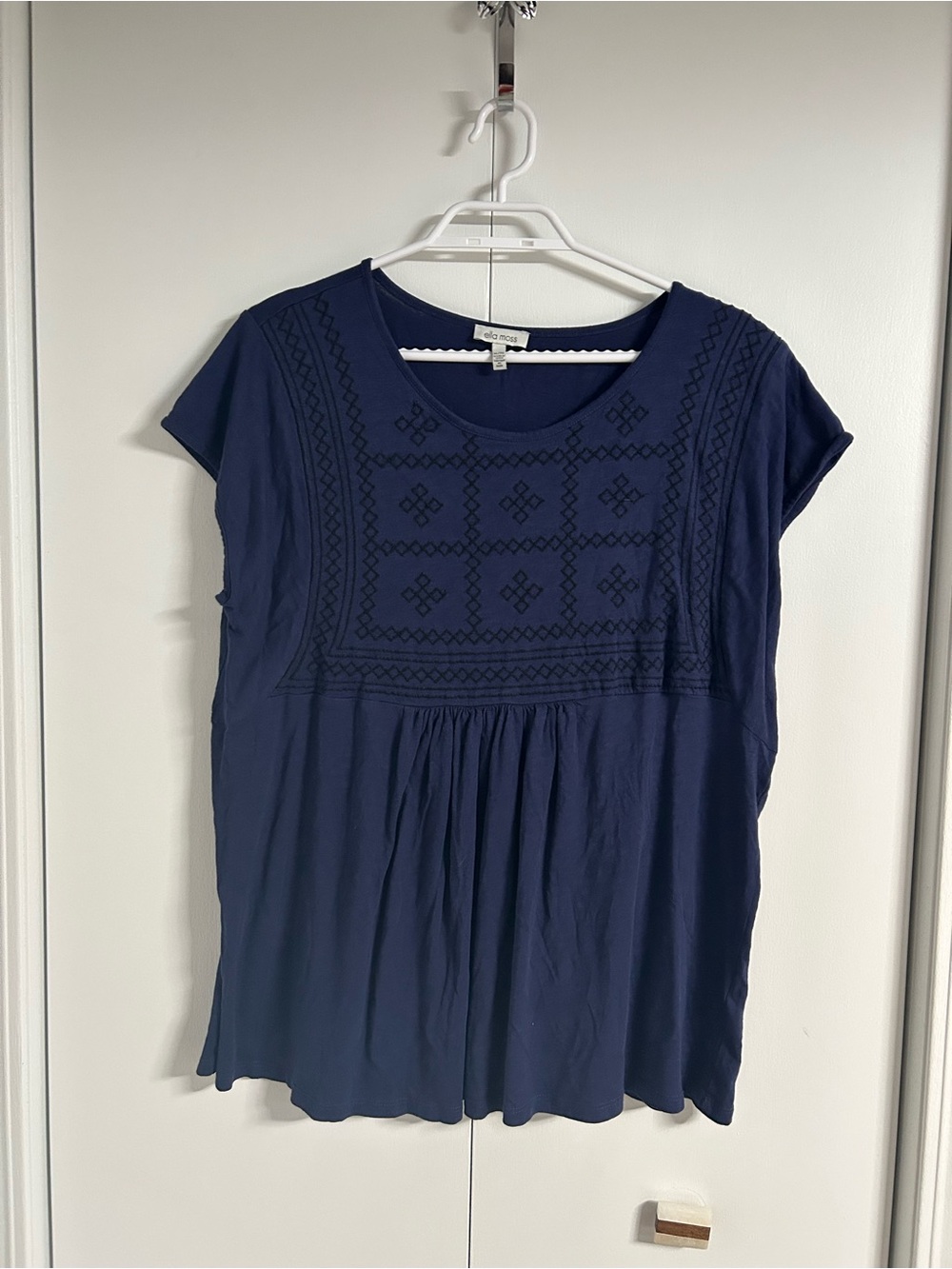 Ella Moss Navy Embroidered Short Sleeve Tunic
